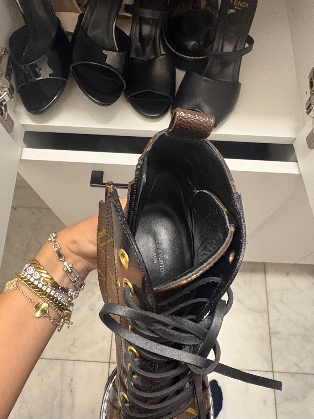 Louis Vuitton Brown Monogram Lace-Up Brown Black Heel Boots - Picture 6 of 7